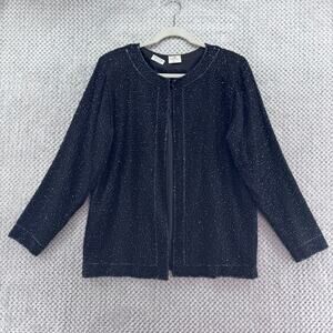 VTG Praise Hymn Silk Cardigan Womens S Black Fully Beaded Crew Open Front Event